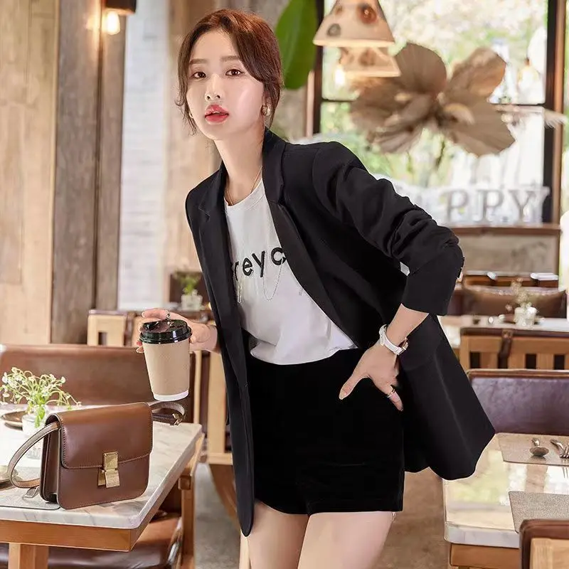 Blazer mulher oferta 2025 com decote em v de malha curto topo moda único botão manga longa blusas elegantes senhoras escritório diariamente