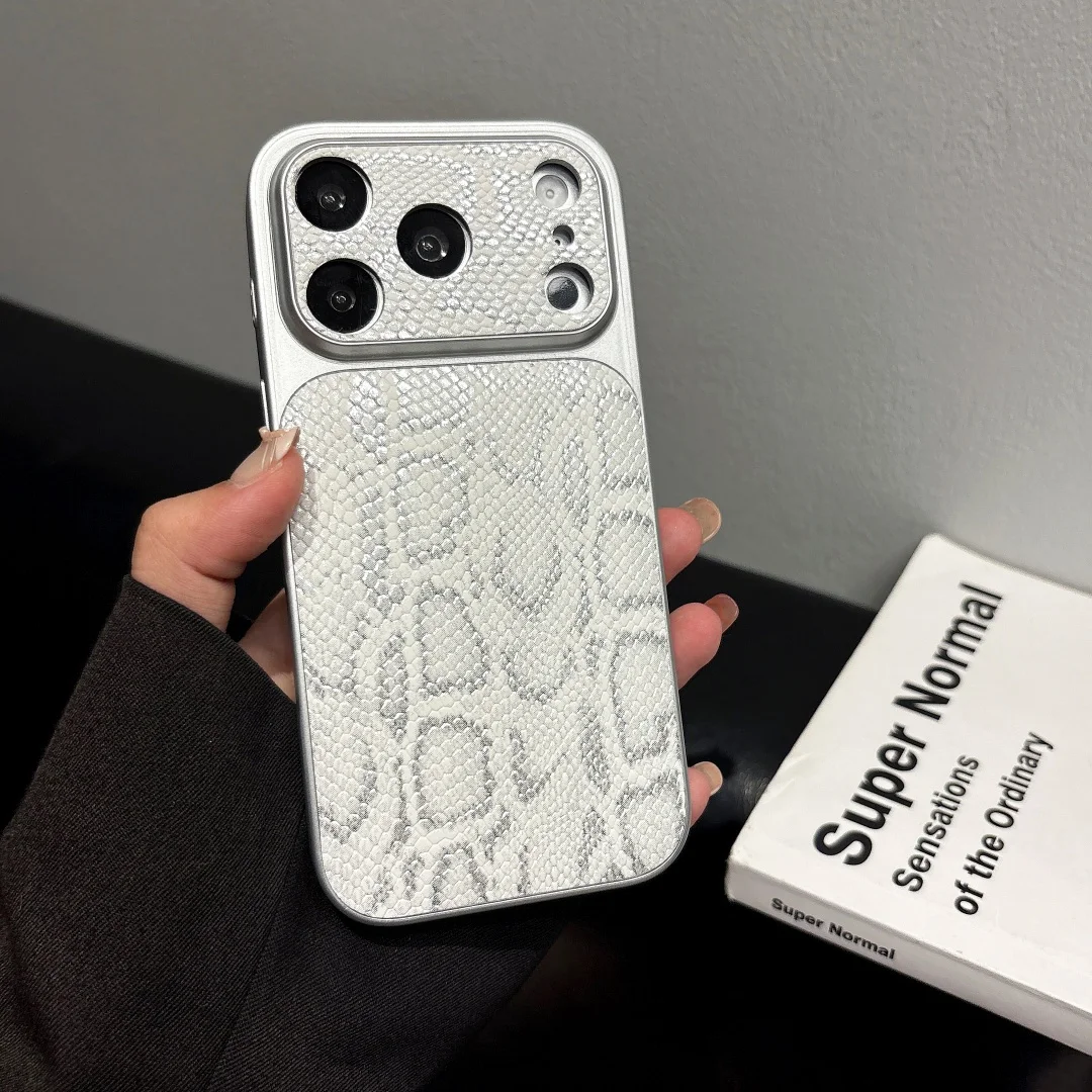 Luksusowe etui na telefon z twardego tworzywa sztucznego z teksturą skóry węża, skórzane etui na iPhone 16 17…