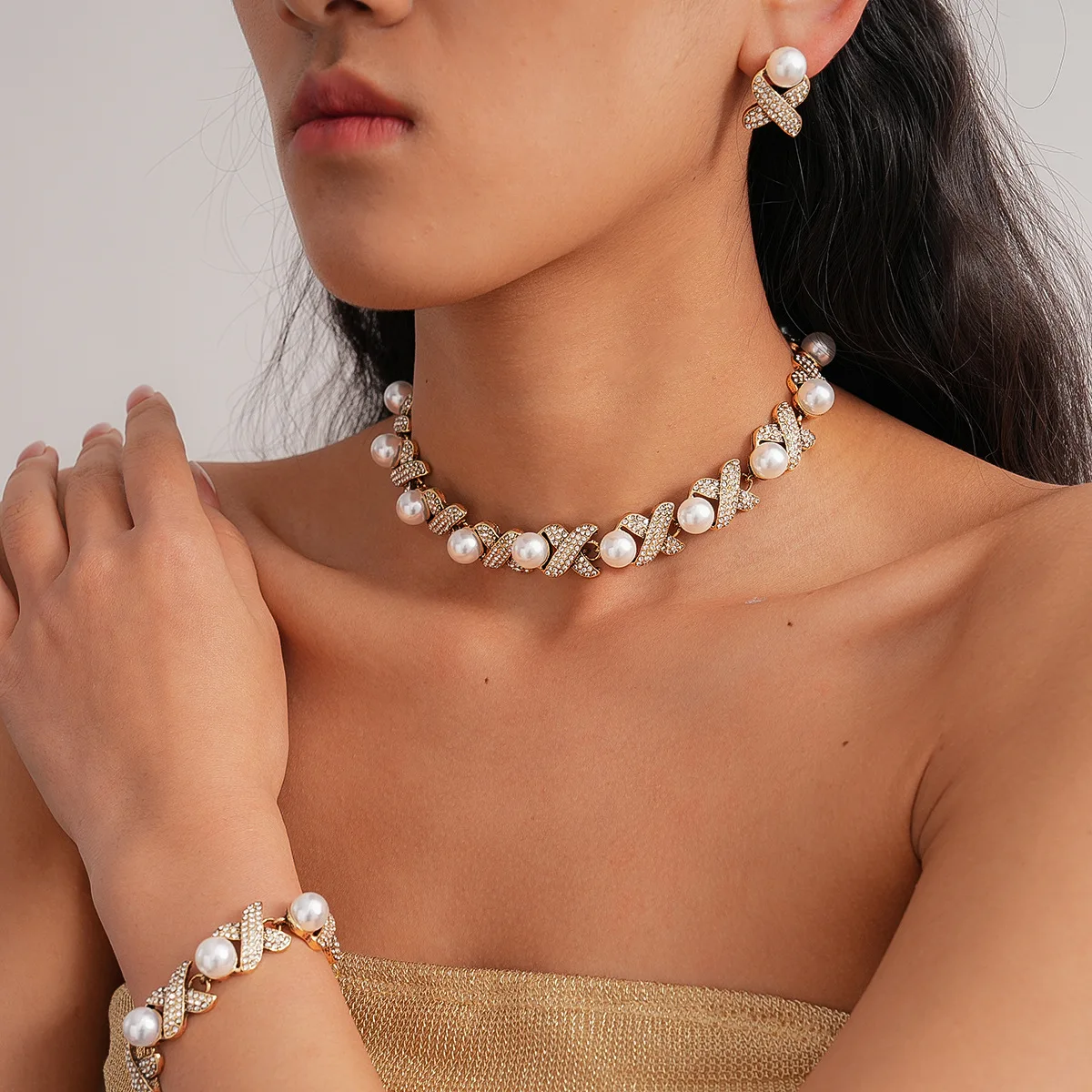 

3PCS New Cubic Zirconia Pearl Necklace Earrings Set for Women Wedding Party All Zircon Dubai Bridal Jewelry Set Gift