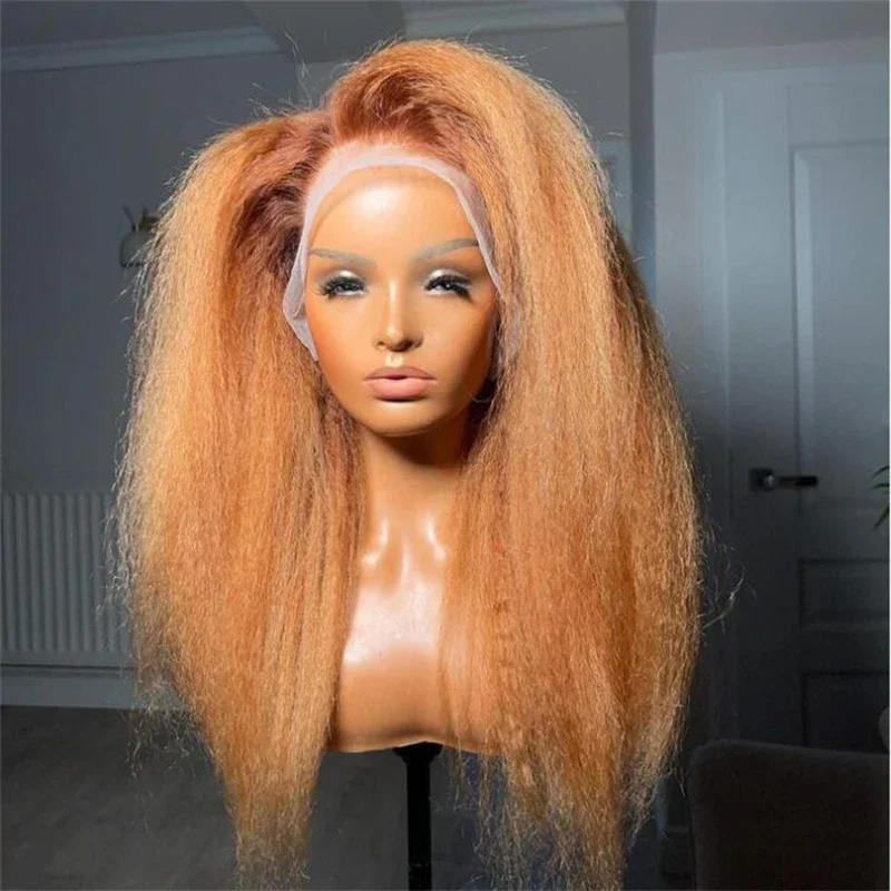 Perruques avant en dentelle droites crépues pour femmes africaines, cheveux de bébé synthétiques sans colle, préplumés, Yaki, brun, blond, densité