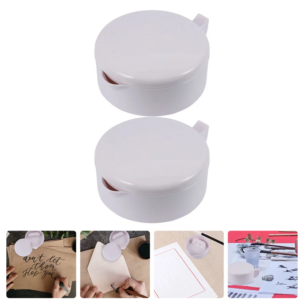 2 Pcs Inkstone Durable Calligraphy Inkwell Painting Tray Dish Fountain Practical with Lid Cover Professional Delicate Plate