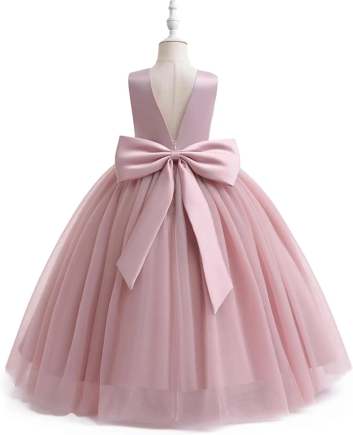 Robe de demoiselle d'honneur en Satin pour filles, dos ouvert en V, longue ligne a, robe de princesse de concours de mariage, robe de bal à fleurs