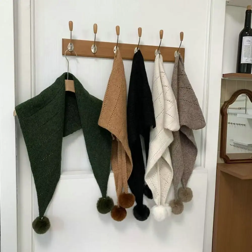 

Модный теплый шерстяной вязаный шарф, мягкий многофункциональный треугольный шарф, милый женский платок с шариком волос, зимний