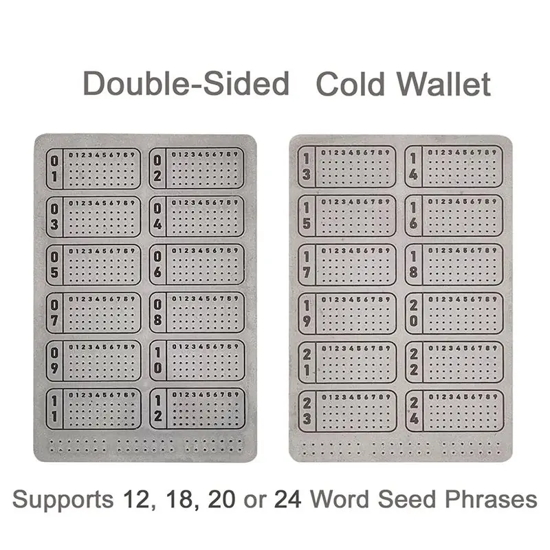 Hot kf-Storage Metal Plate For Storing Crypto Seed Phrases Backup Cade For 12, 18, 24 Words For Ledger, Trezor, BIP39 Hardware