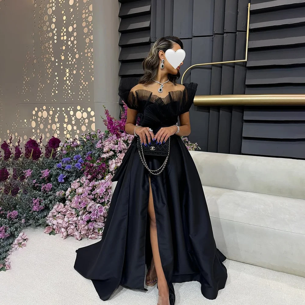 

Dark Navy Evening Dress Long Off The Shoulder A Line Formal Evening Gowns for Women 2025 Satin Simple Prom Dresses Customized