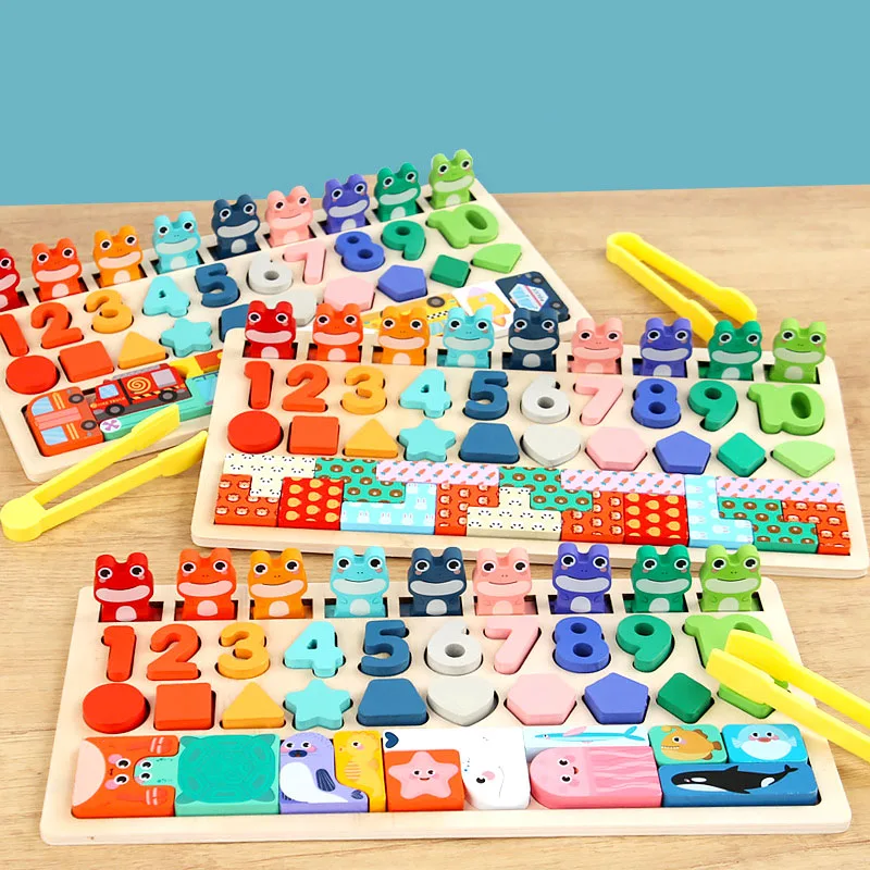 Wooden Puzzle Toys Number Counting Clip Beads Matching Board Early Learning Montessori Educational Toys For Kids Preschool Gifts