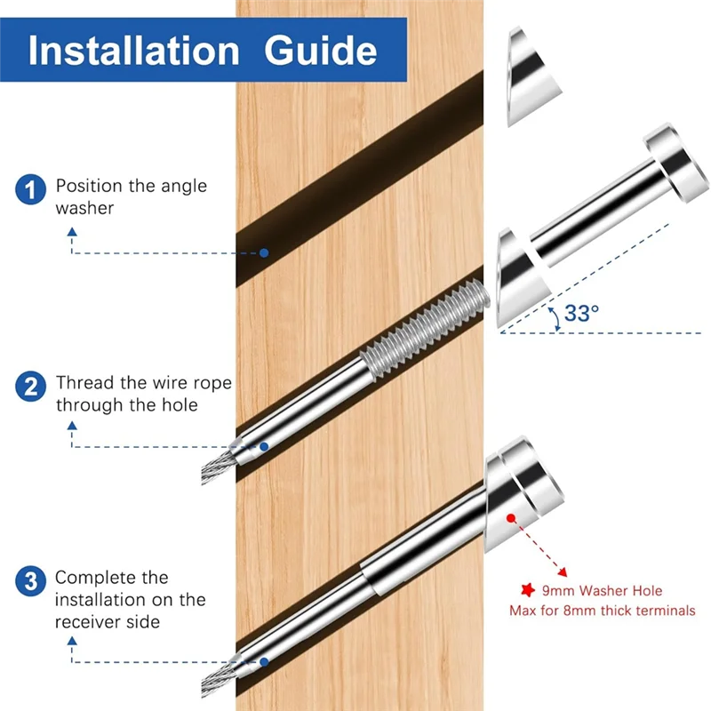 A08F-24Pack Beveled Angle Washers 9Mm, 33° Handrail Angle Washer Max For 8Mm Cable Railing Hardware Kit, For Stair Deck Metal