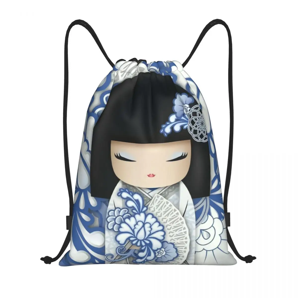 

Custom Japanese Girl Sakura Kokeshi Doll Drawstring Bag for Training Yoga Backpacks Women Men Sports Gym Sackpack
