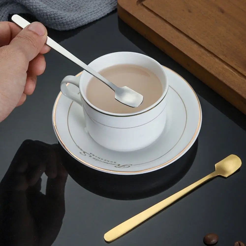 

5pcs Kitchen Utensils Long Handle Square Teaspoon Stainless Steel Silver/gold Coffee Stirring Spoons Dessert Scoops Cafe
