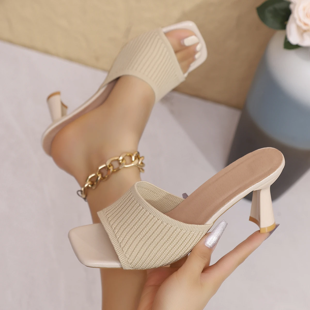 Women Sandals Luxury Summer Outdoor Slippers Trend Casual Women Shoes Open Toe Soft High Heels Mules Sandals Sandalias De Mujer image 3