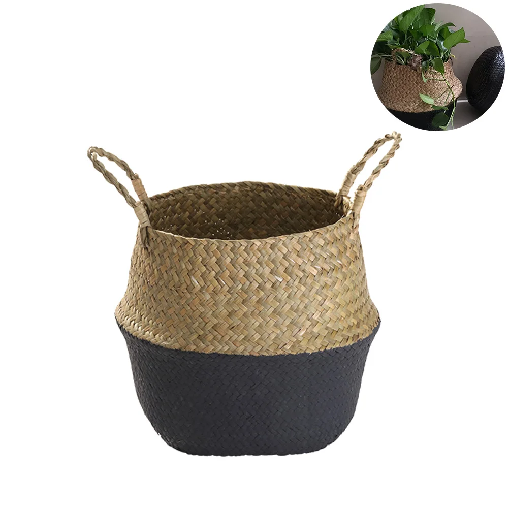 

Seagrass Flower Basket Woven Storage Pot S22x20 Black Bottom Plant Holder Home Office Garden Seagrass Basket for Plants