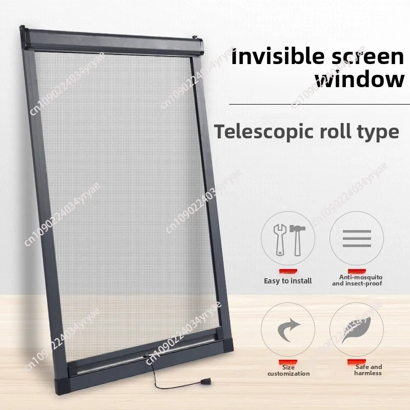 Invisible telescopic push-pull type rewind bathroom aluminum alloy mosquito-proof roller shutter screen window net