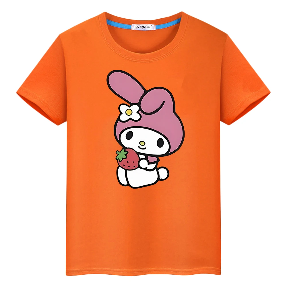 Sanrio Print 100%Cotton Cute T-shirt Short Summer Tops boys girl clothes Melody Anime Tees pride tshirt y2k one piece kids gift