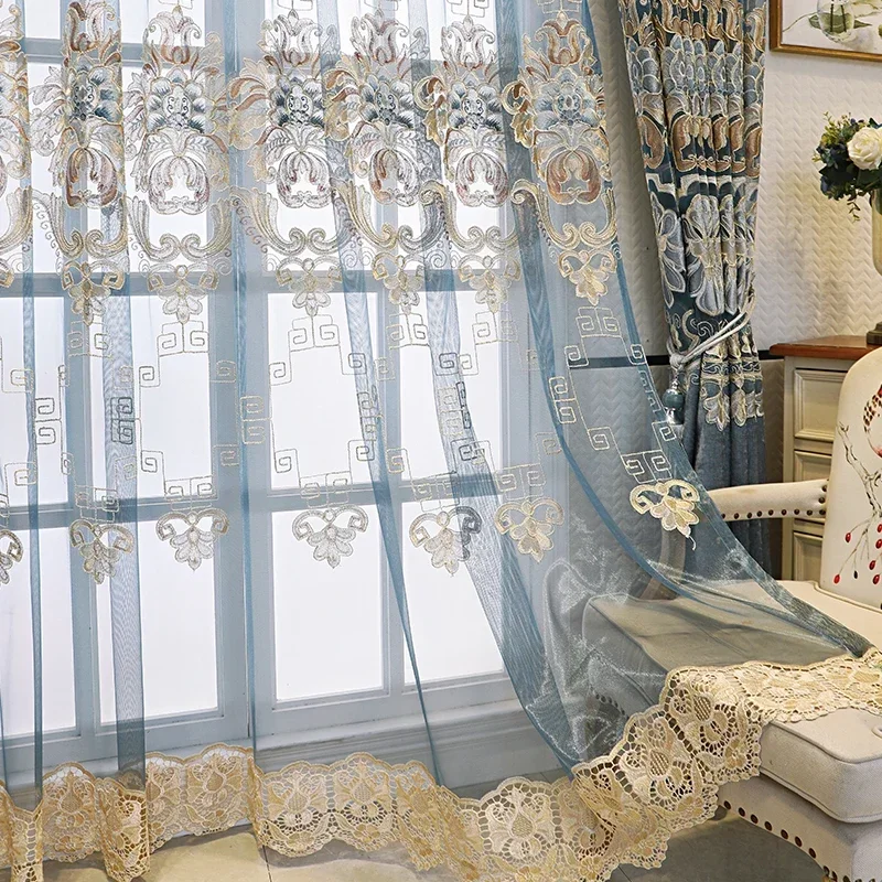 

High-grade Chenille Large Hollow European Luxury Embroidery New Curtains For Living Dining Room Bedroom Balcony Floor Window
