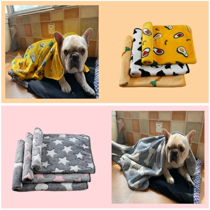 Soft Flannel Pet Blanket Cartoon Printing Dog Bed Sleeping Blanket Warm Comfortable Household Sofa Blanket Cushion Pet Supplies