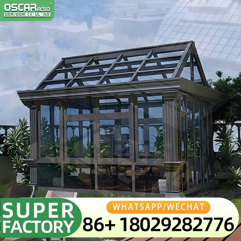 

Outdoor Sunroom with LowE Tempered Glass Roof Aluminum Alloy Frame Flat Design sunroom