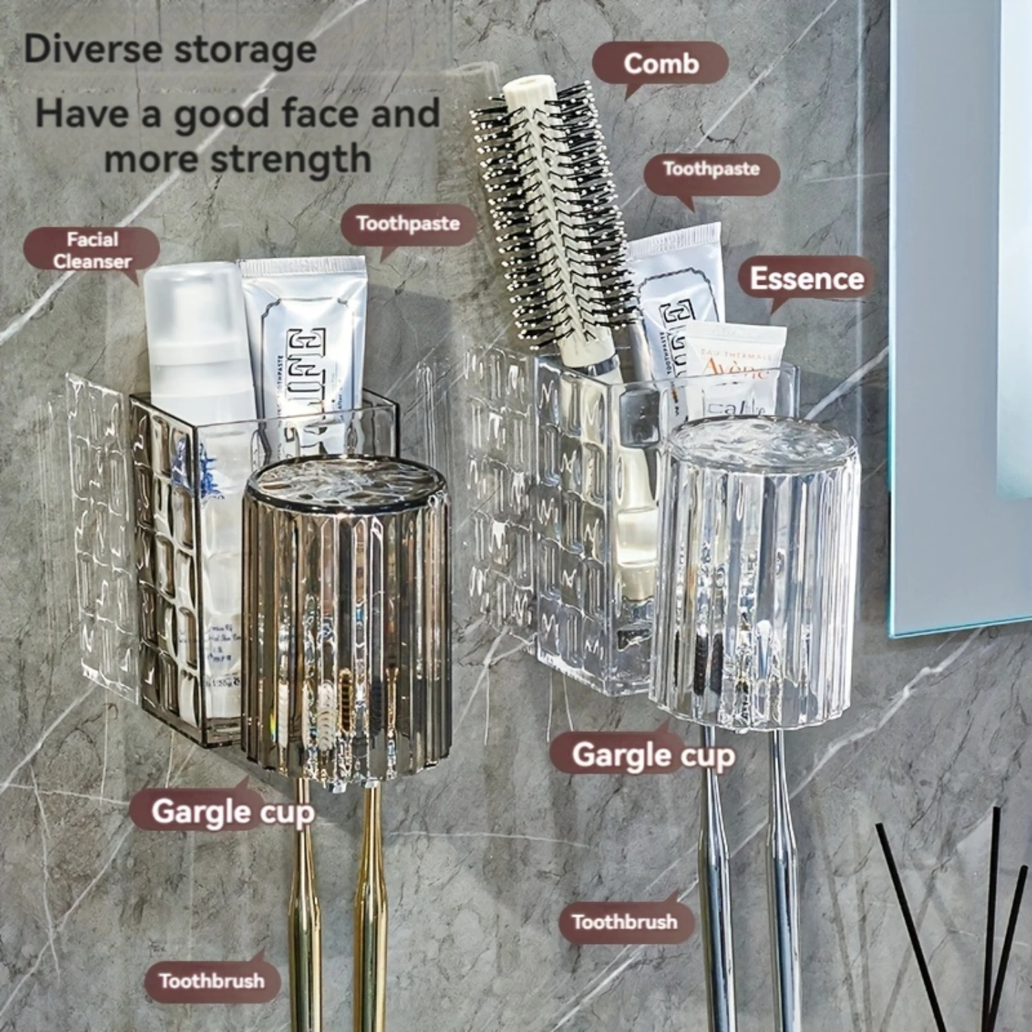 가벼운 고급 칫솔 홀더 천공 구강 세척제 컵 세트 없음 욕실 콘센트 벽걸이 형 칫솔 컵 홀더