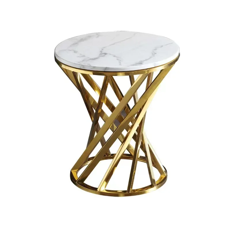 Modern light luxury, for fashionable and simple, sofa side table, telephone number, gold-plated round, stainless steel marble