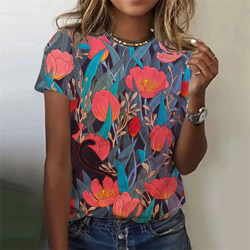100% Cotton T-shirts Good Quality Colorful Floral Pattern Flowers 3D Printed Short Sleeves Summer Harajuku O Neck Unisex Tops
