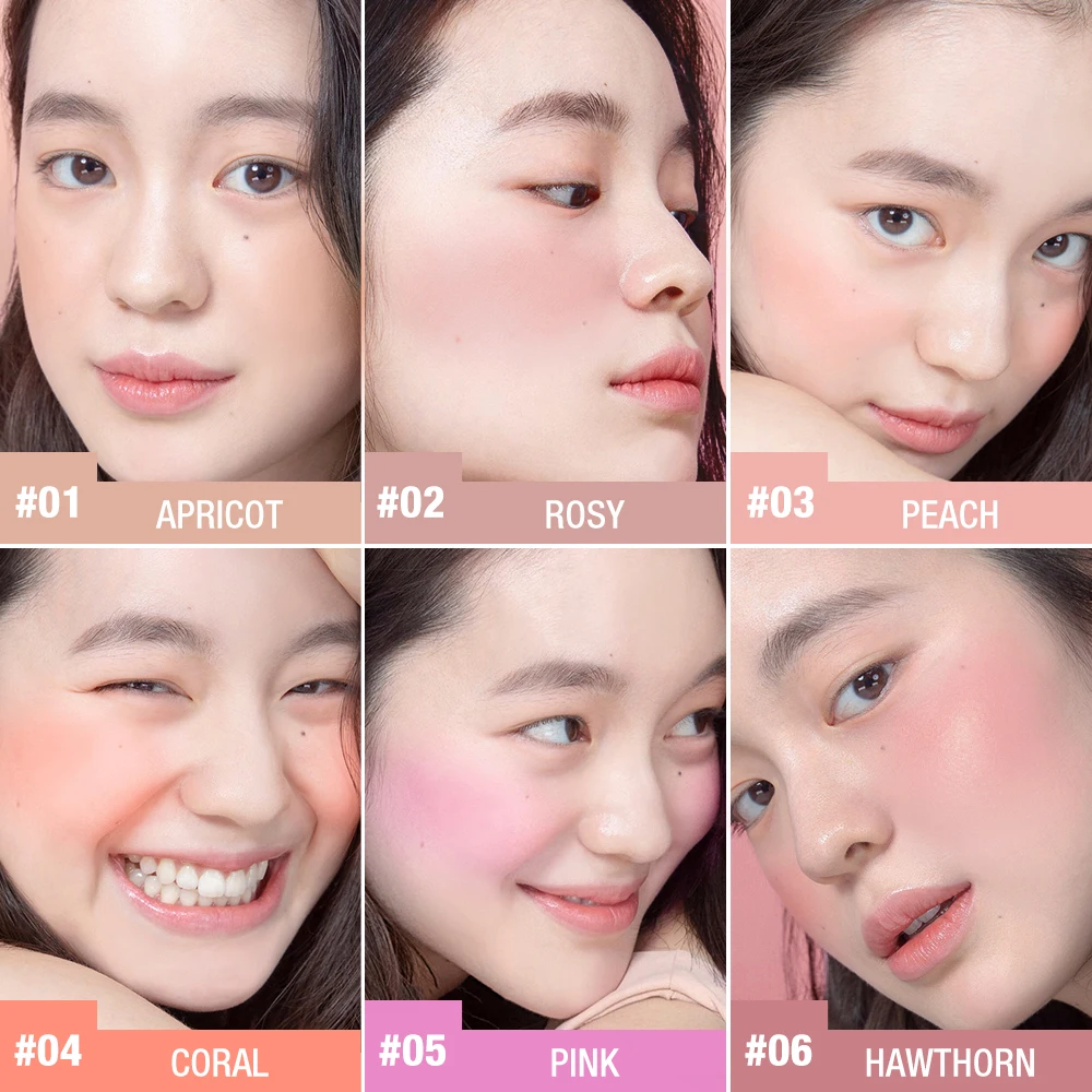 O.TWO.O 6 Color Blusher Mineral Soft Powder Long Lasting Natural Cheek Contour Palette Blush Shadow Matte Rouge Powder