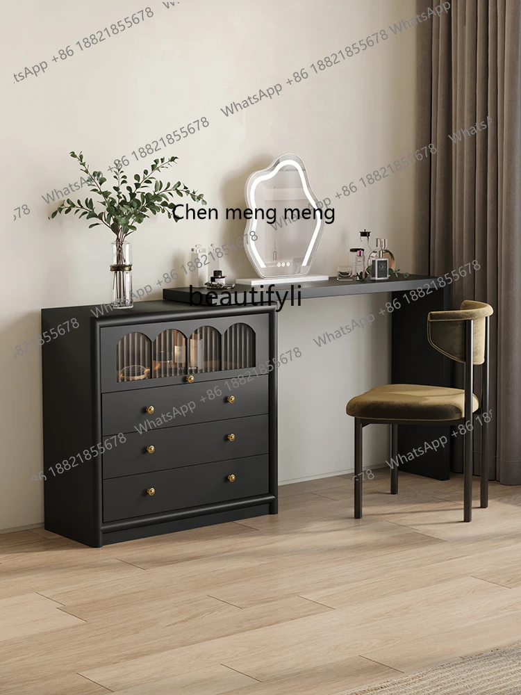 Black Bedroom Dresser Chest of Drawers Integrated French Makeup Table Solid Wood Master Bedroom Retractable Corner Dresser