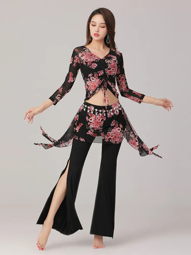 Luipaard Vrouw Kostuum Buik Latin 2 Stuks Set Trekkoord Fantasia Urban Dance Jazz Mesh Halloween Arabische Klassieke Split Kleding
