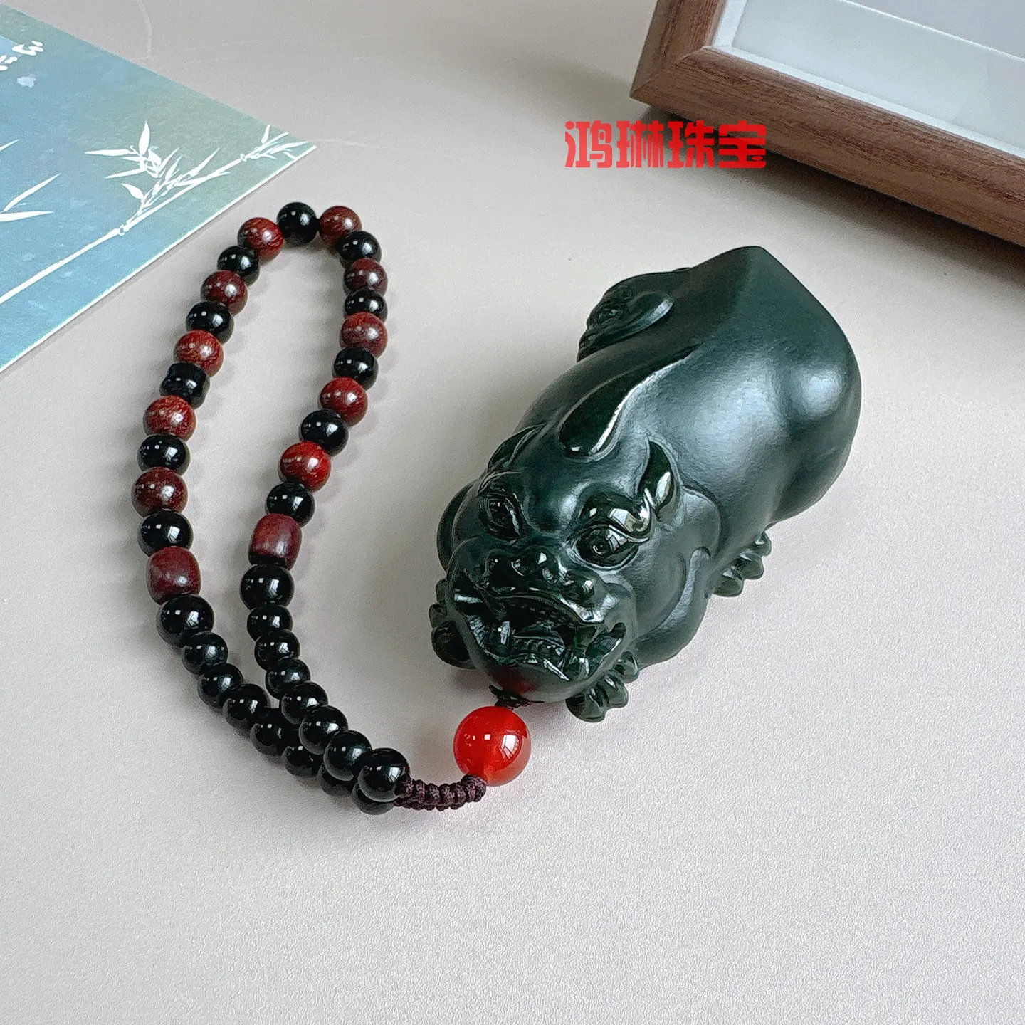 Natural Hetian jade sapphire Pixiu hand handle 85x45m men's cultural play hand handle Pixiu hand handle collection gift