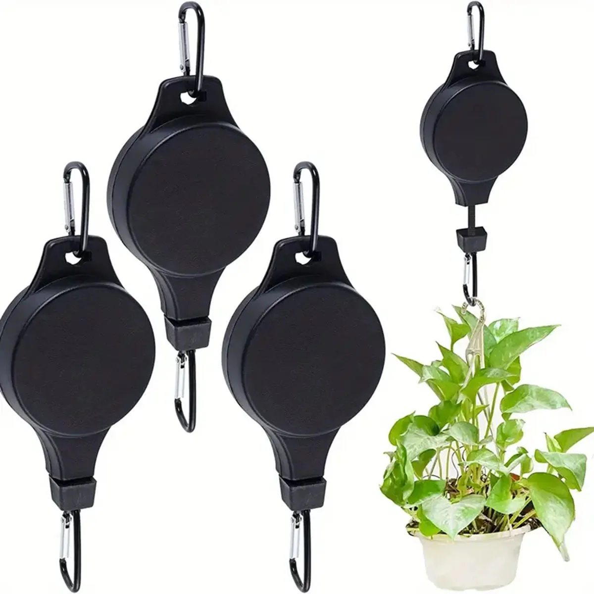 Pulley Retractable， Hanger Plant Hook Pulley Adjustable Height Wheel For Hanging Plants，For Garden Baskets Pots & Birds Feeder