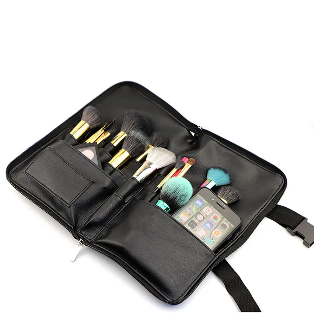 Bolsa de Cintura de PU, Organizador Profesional para Brochas de Maquillaje, 24 Tubos, 4 Bolsillos, Bolsa de Almacenamiento Portátil para Viajes para Mujer