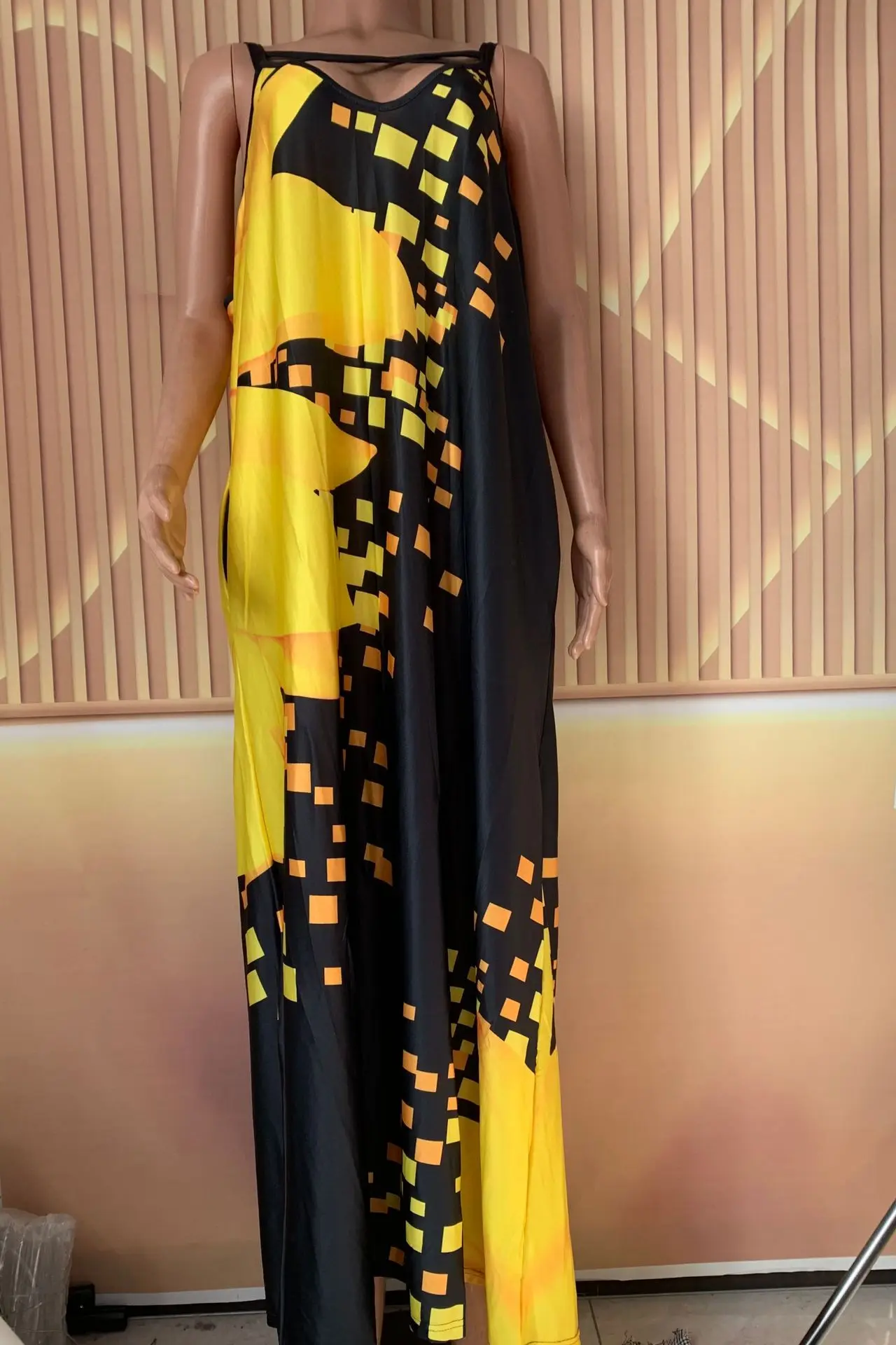 Europe And The United States Summer New Gradual Positioning Printed V-neck Short-sleeved Large-size Pocket Dress Long Skirt