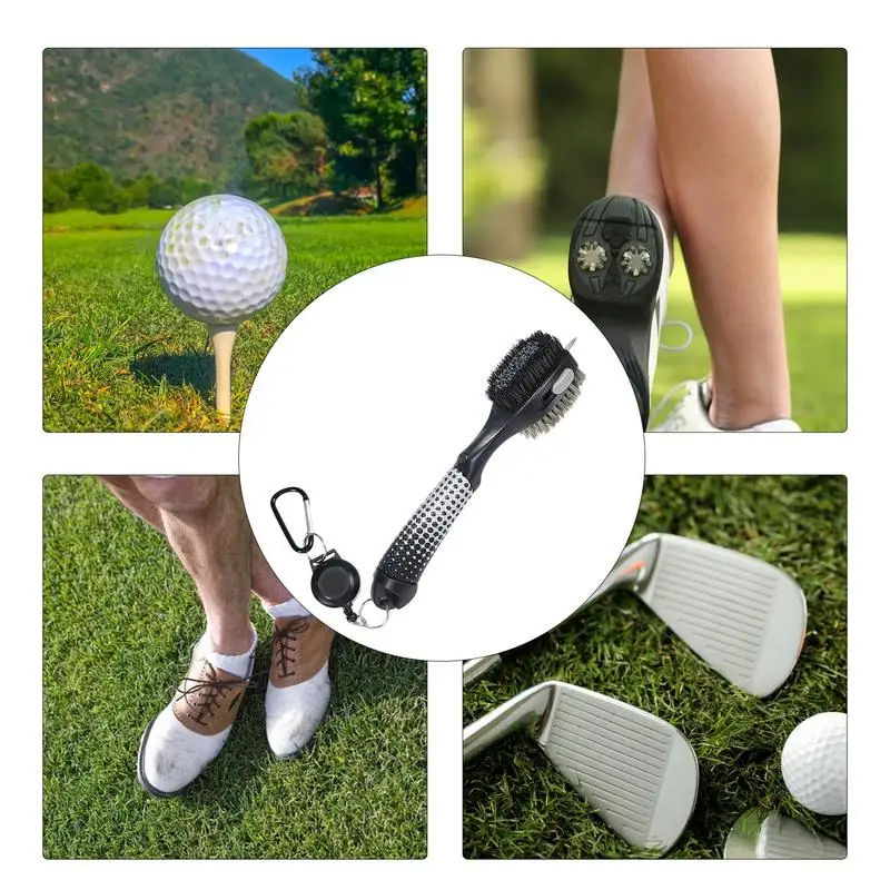 Golf Ball Cleaner Multifunctional Golf Groove Cleaning Brush Golf Club Groove Scrub With Carabiner Clip Ergonomic Golf Cleaning