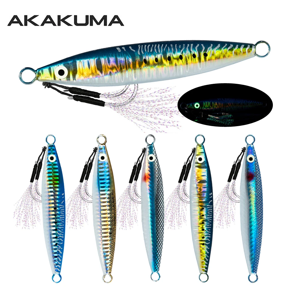 5Pcs Luminous Fishing Bait 10/20/30/40/60/80/100g Metal Jig 3D Eyes Sinking Lure Laser Casting Jigging Lure Artificial Hard Bait