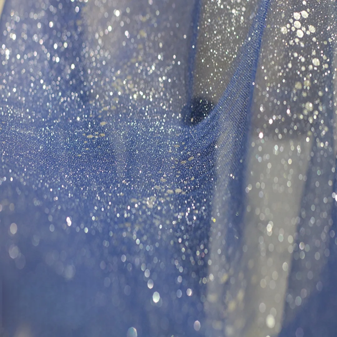 Kain Renda Lebar 0.5 Meter 59.05 Inci, Renda Biru, Kain Renda Payet, Kain Renda 3D, Renda untuk Gaun DIY