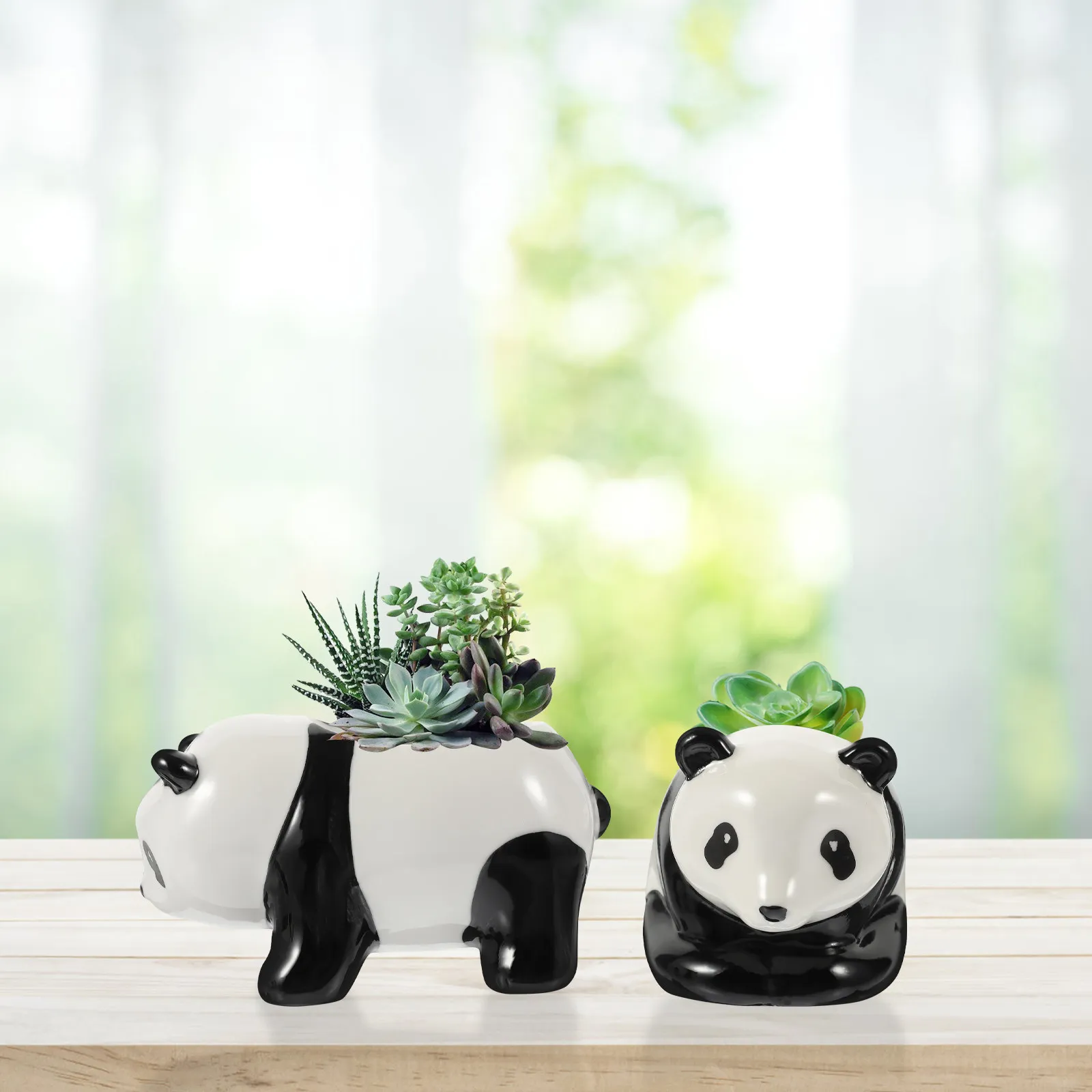3Pcs Panda Shape Ceramic Succulent Pots Small Cactus Planters Cute Animal Flowerpots for Desk Windowsill Bookshelf Home Garden