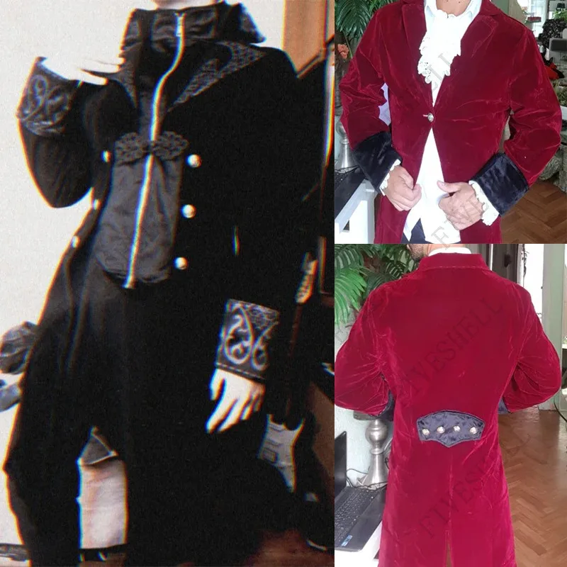 فستان Zizi 2025 للرجال والنساء للهالوين على الطراز القوطي في القرون الوسطى Steampunk أزياء تنكرية مخملية بياقة واقفة معطف خلفي سترة مسرح مصاص دماء C