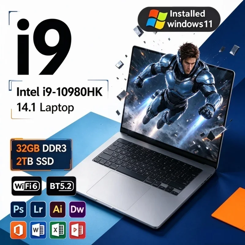 2026 Hot Trend New 14.1'' Ultra Fast Laptop Intel I9-10980HK 16/32GB RAM 2TB SSD Win11 Gaming Business Notebook
