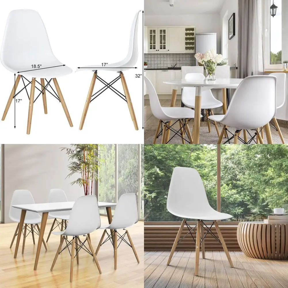 

Dining Chairs Set o 4 White, Pre Assembled Century ern Dining Chairs with Wood Legs, ArmlKitchen Chairs, Plastic Side Chair or D