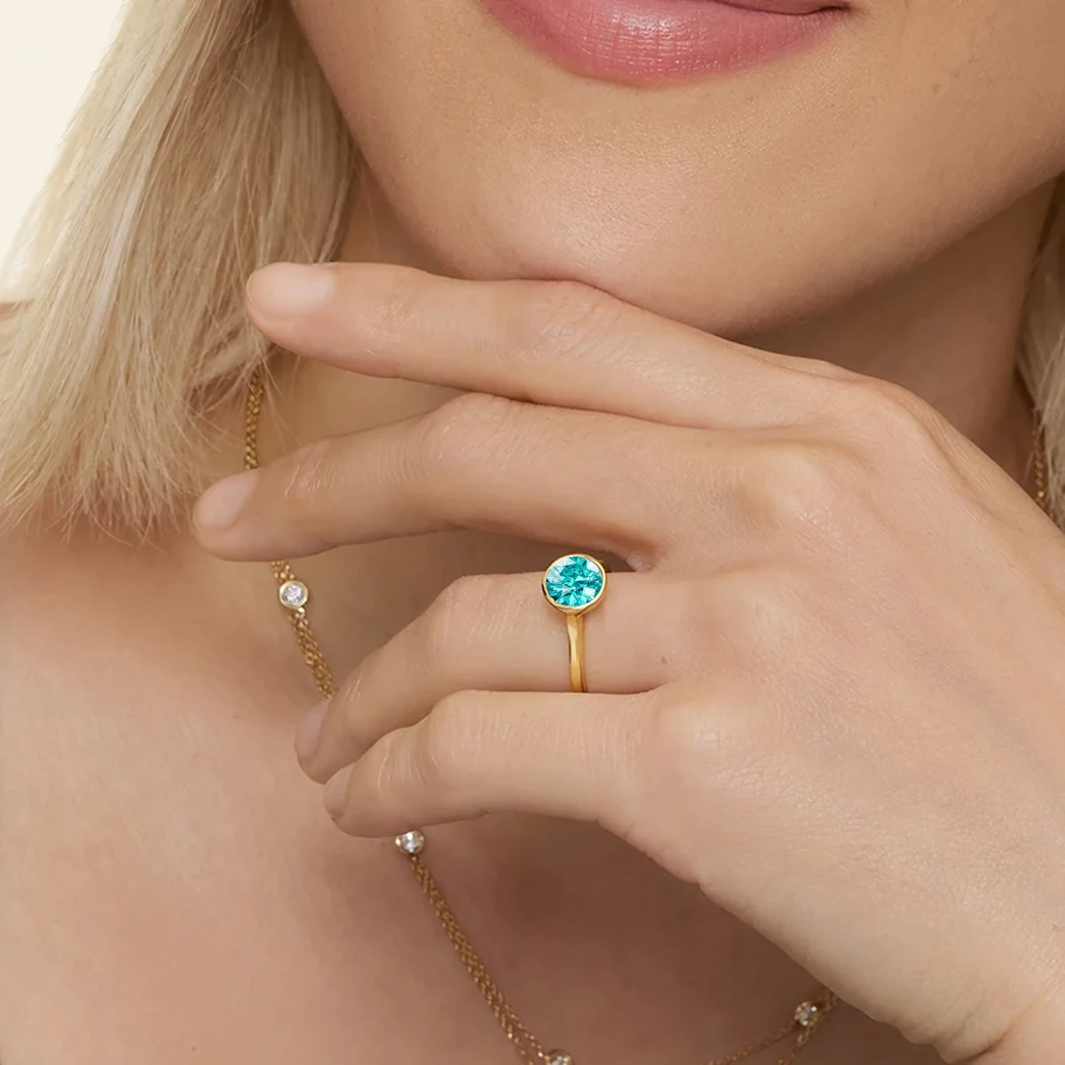 Szjinao 14K Gold Lab-Grown Paraiba Ring Real Au585 Lab Colombian Emerald Solitaire Ring for Women Man Colorful Fine Jewelry Gift - Image 5