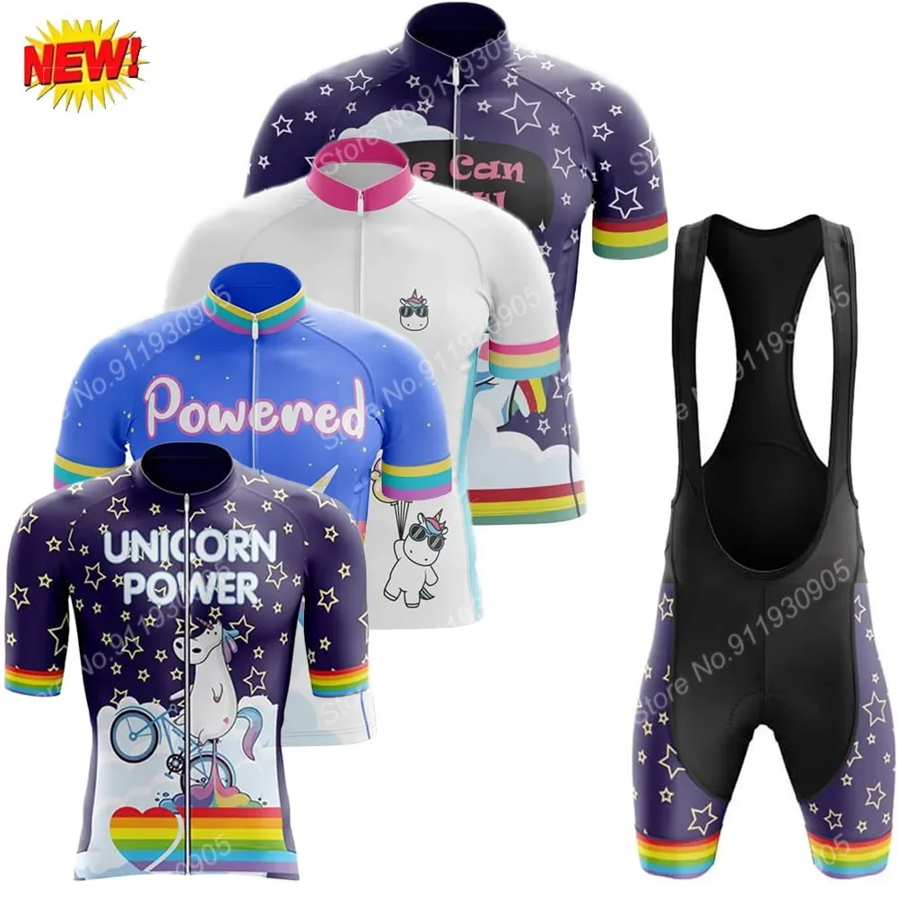 Funny Unicorn Cartoon Comics 2025 Cycling Jersey Set Cycling Clothing Summer Road Bike Shirt Suit Bicycle Bib Shorts MTB Maillot