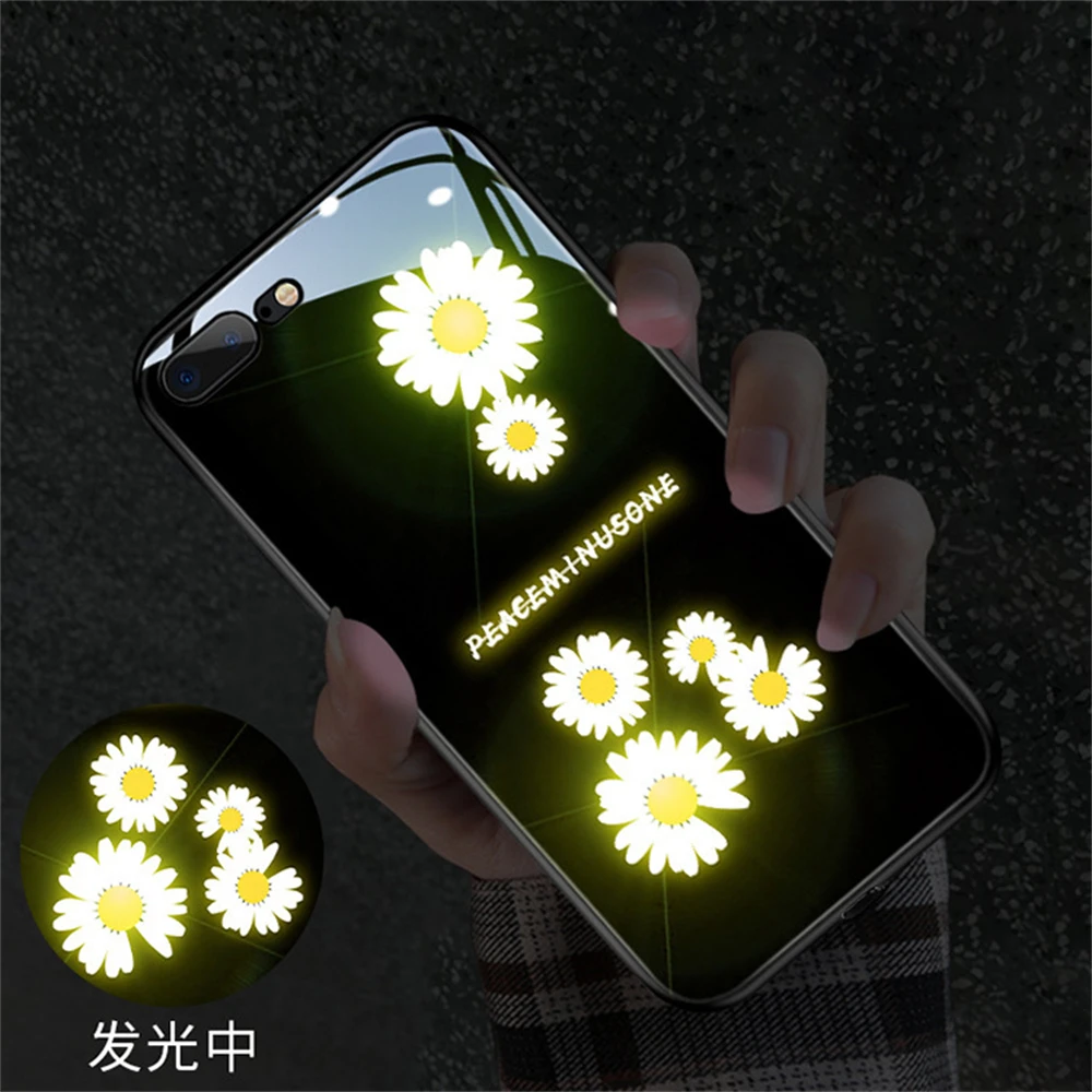 Pretty Chrysanthemum Luminous Glass LED Calling Light Up Flash Phone Case For iPhone 16 15 14 13 12 11 Pro Max XR XS Plus SE2020