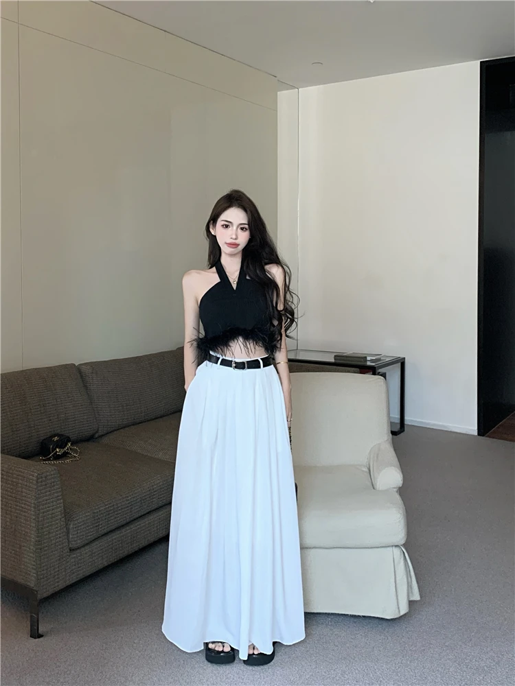 

Spring Spicy Girl Knitted Set Women's High-End Feel V-Neck Short Sleeve A-Line Dress Two-Piece Ensemble Fashionable Comm...