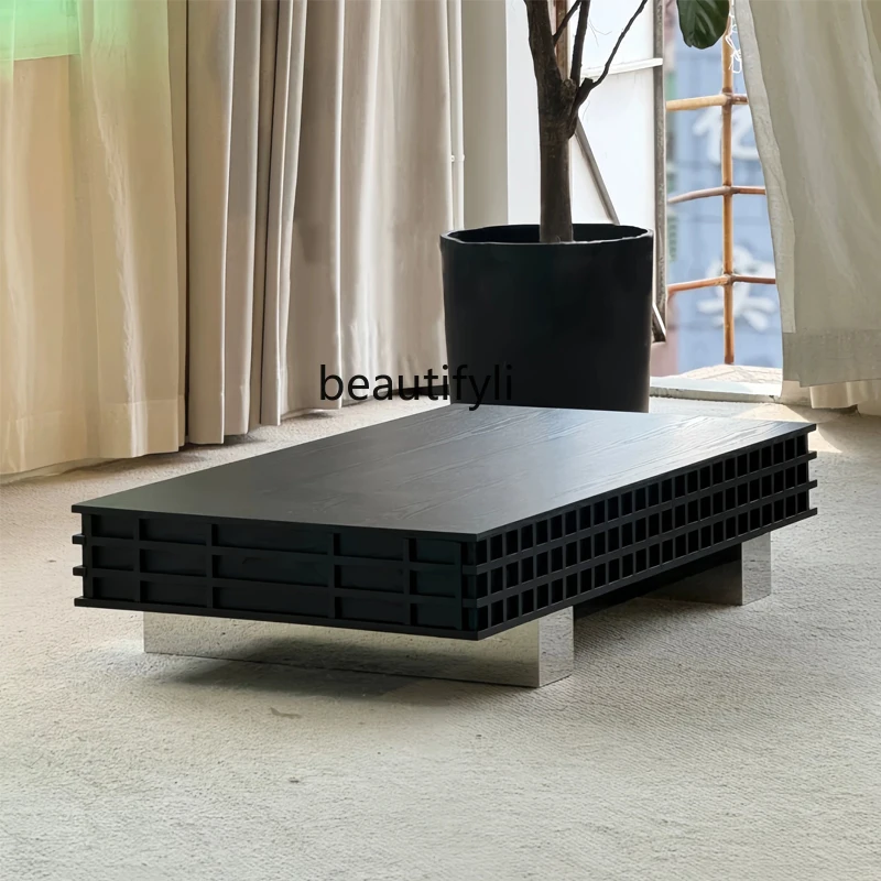 

Solid wood rectangular coffee table household living room metal art low table coffee table