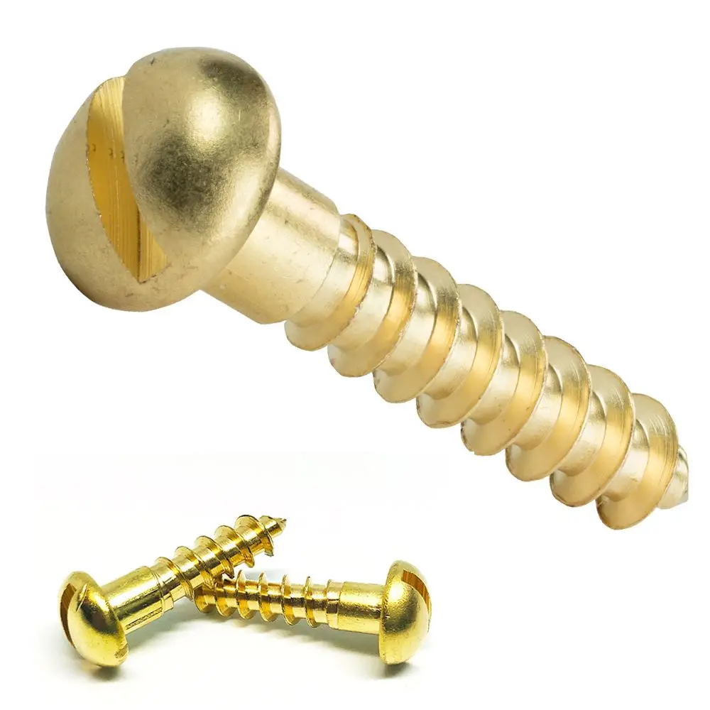 New Tapping Slotted Drive Self Drilling Wood Screws Solid Brass Minus Round Head