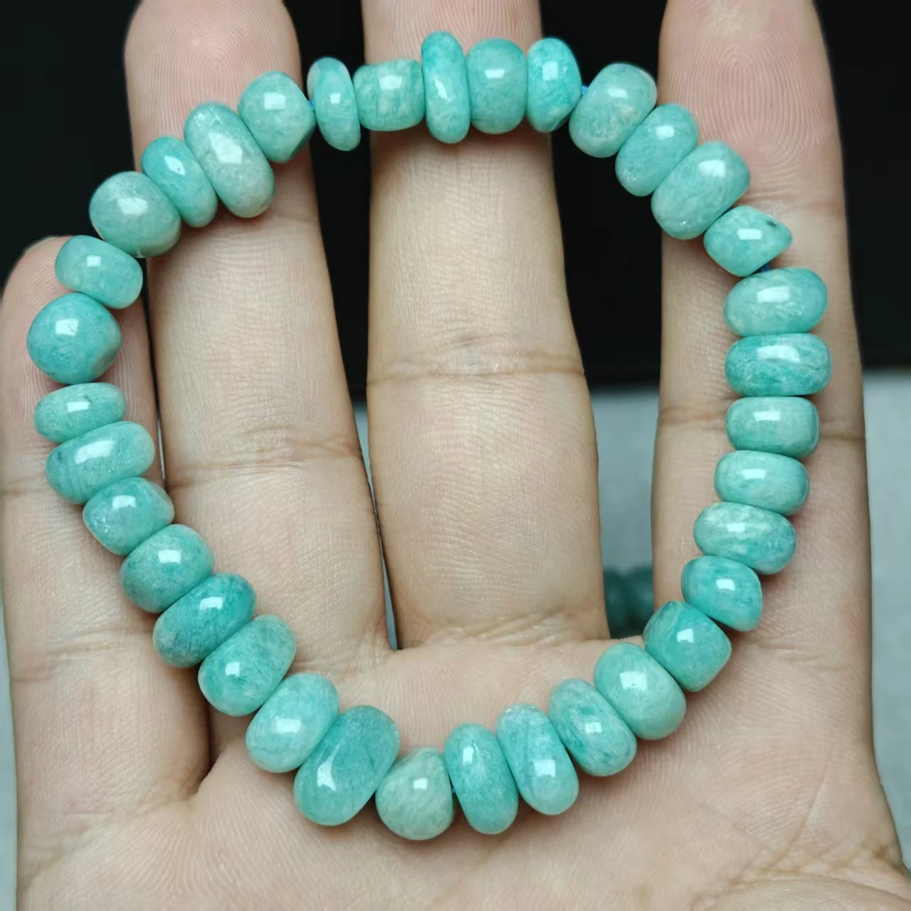 Xingyu Natürliche Amazonit Unregelmäßige Facettierte Rondelle Glatte Runde Lose Perlen für Schmuck Armband Handgefertigter Schmuck – Detail 3