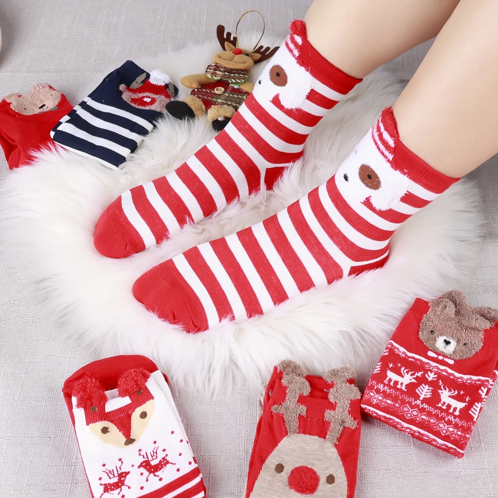 Nette Weihnachten Socken Winter Frauen Mädchen Warme Cartoon Tier Baumwolle Socken Weiche Bequeme Elastische Lange Strümpfe Mode Geschenke