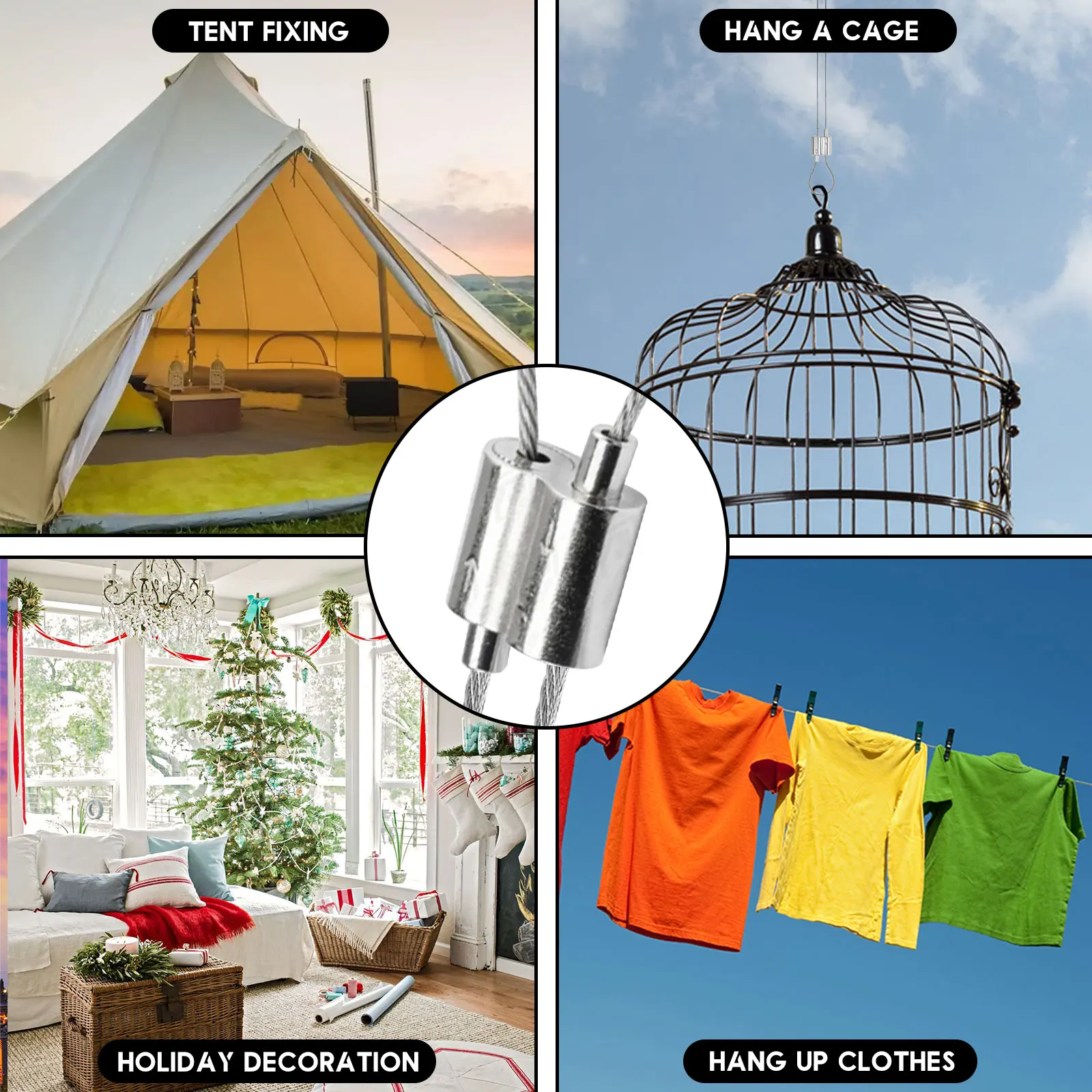 60/10PCS M2 M3  Stainless Steel Wire Rope Cable Clamp Adjustable Wire Rope Clip For 1/16 Inch 1/8 Inch Diameter Wire Cable