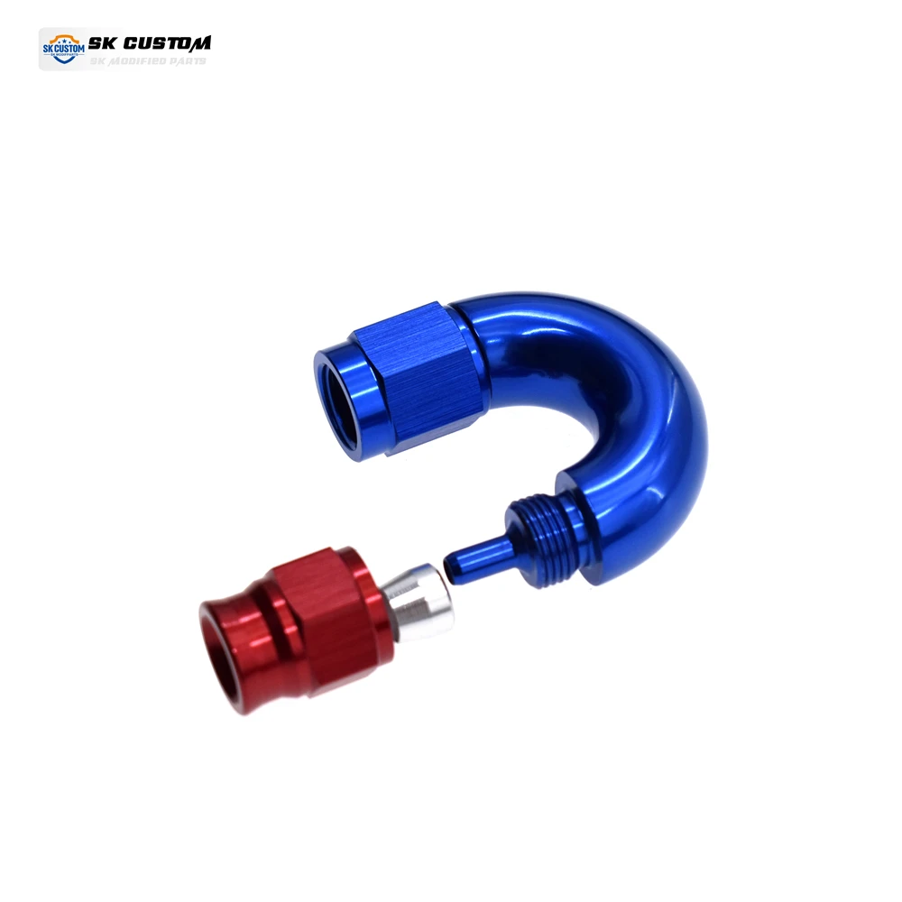 SK CUSTOM AN3 Car Motorcycle Hydraulic Brake Oil Hose Line Fitting Al Alloy 150° 180 Degrees PTFE Hose End Adapter Interface 1PC