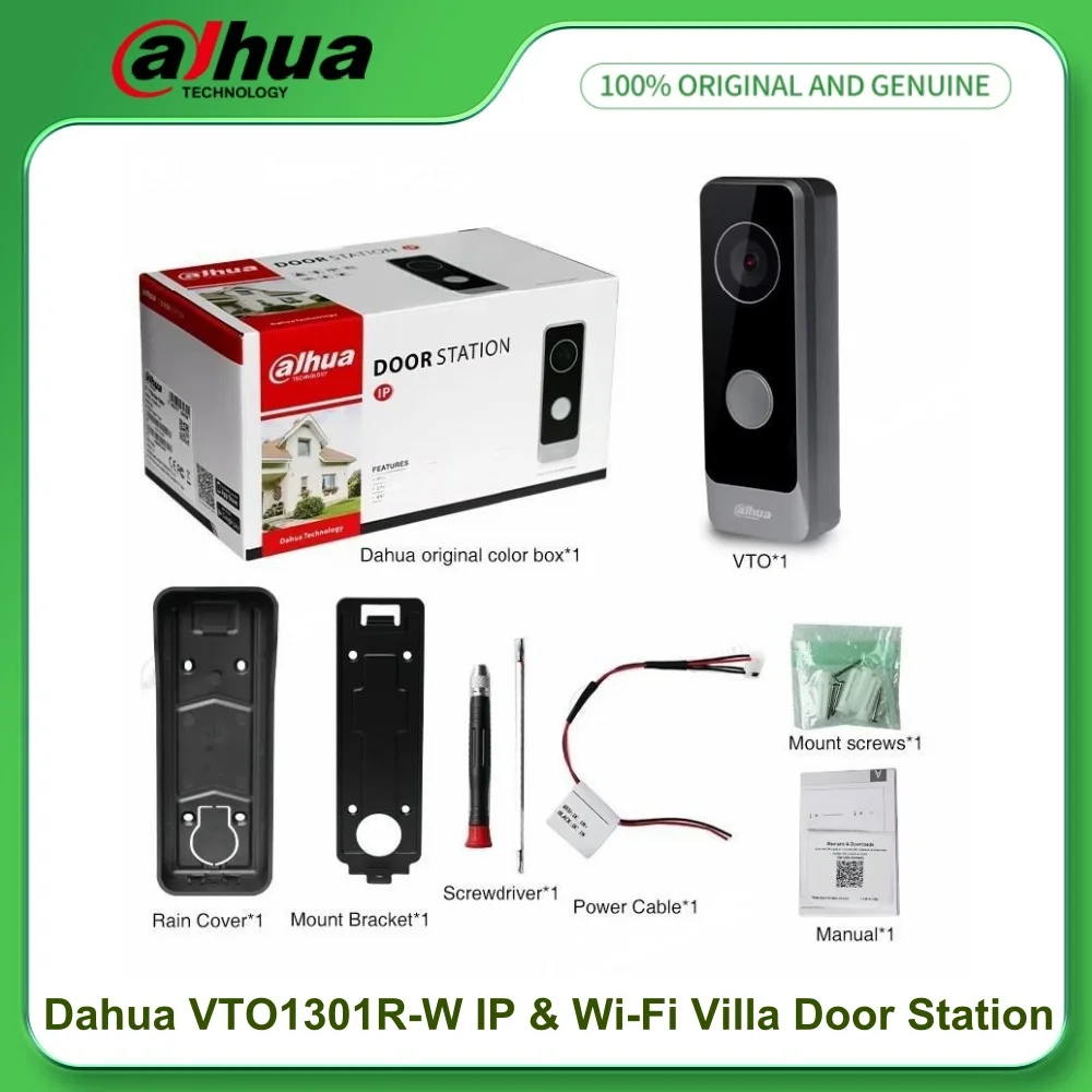 

Dahua DHI-VTO1301R-W IP и Wi-Fi Дверная станция для виллы 2MP 1080P Wi-Fi Соединение IP65 Встроенный динамик Двусторонний с дождевиком