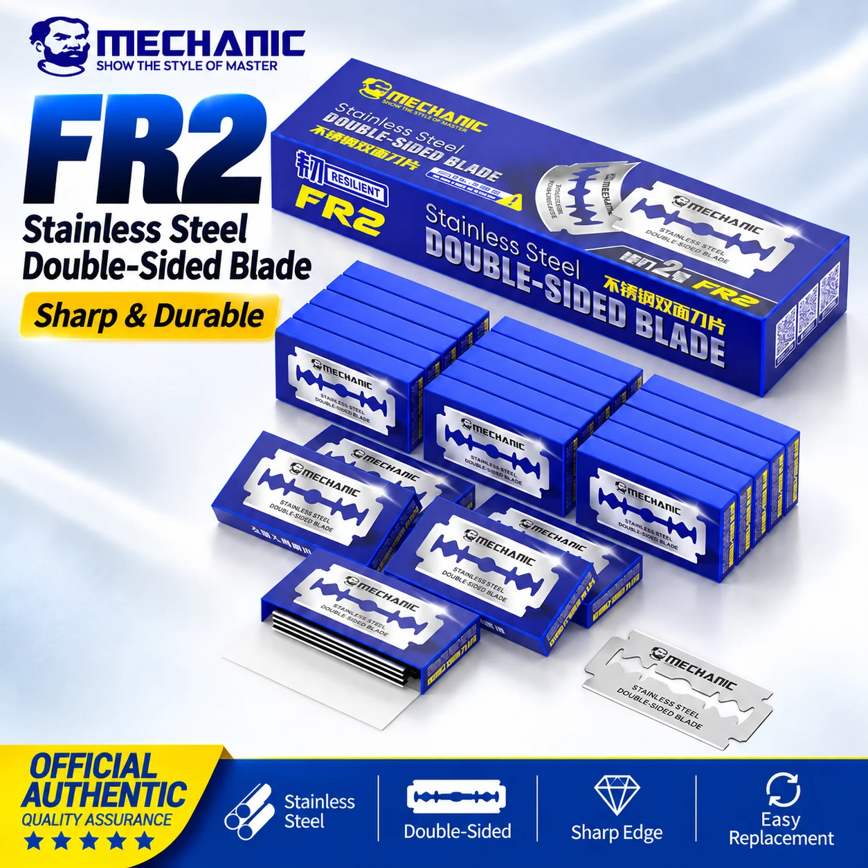 MECHANIC FR2 Stainless Steel Double-Edged Blade High Hardness for Phone Screen OCA Glue Removal Frame Film Cutting Repair Tool