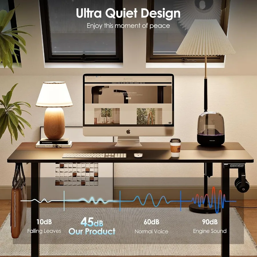 مكتب قائم كهربائي قابل للتعديل بارتفاع 48 × 24 بوصة لمحطة عمل مريحة للمكتب المنزلي مع إطار فولاذي أسود وأسود إلى #4